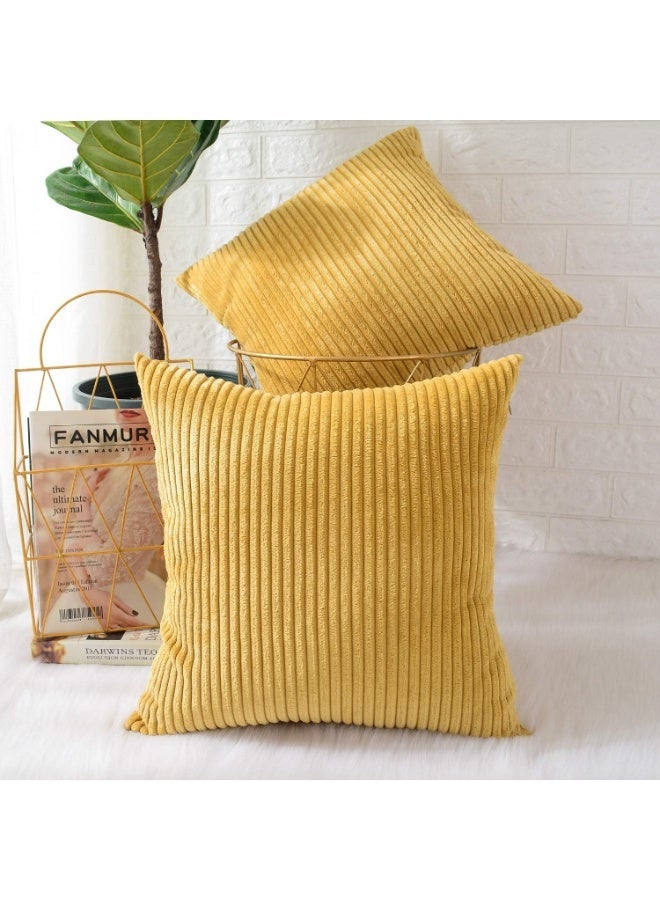 Pack of 2, Corduroy Soft Decorative Square Throw Pillow Cover Cushion Covers Pillowcase, Home Decor Decorations for Sofa Couch Bed Chair 18x18 Inch/45x45 cm (Striped Grass Yellow) - Image 2